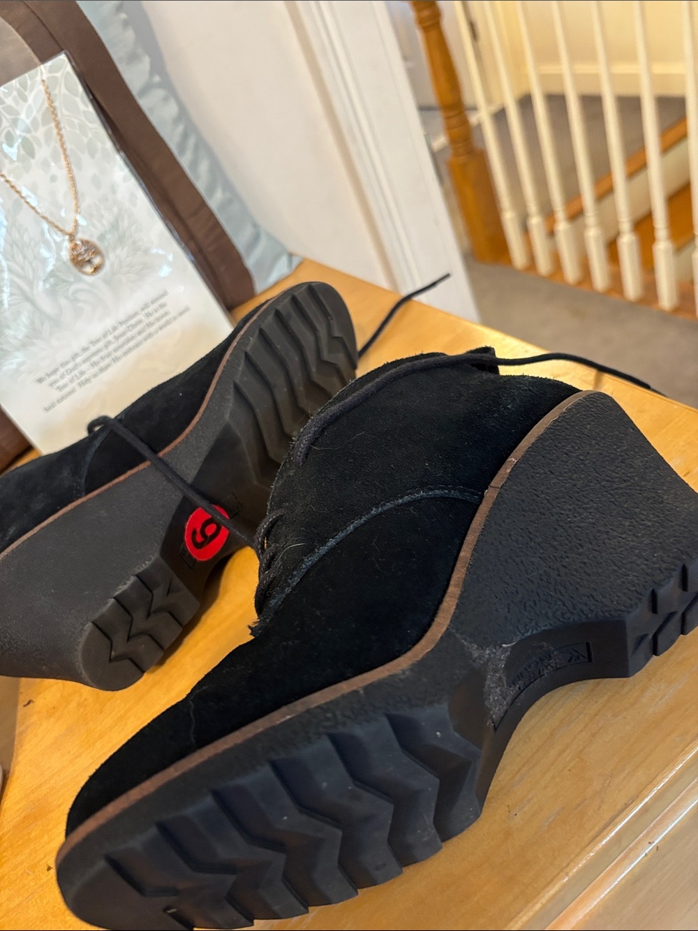 White Mountain Black Suede Lace-Up Ankle Boots - Picture 3 of 6